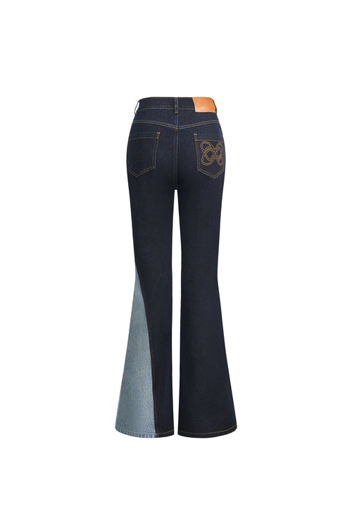 Blue and Black Color - blocked Wide - leg Jeans - ANN ANDELMAN