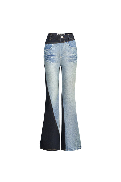Blue and Black Color - blocked Wide - leg Jeans - ANN ANDELMAN