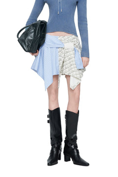 Blue Asymmetrical Patchwork Skirt - ANN ANDELMAN