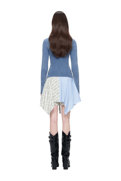 Blue Asymmetrical Patchwork Skirt - ANN ANDELMAN