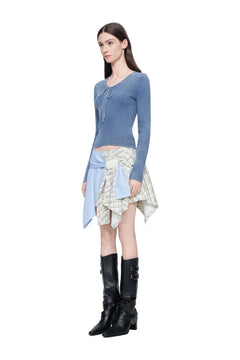 Blue Asymmetrical Patchwork Skirt - ANN ANDELMAN