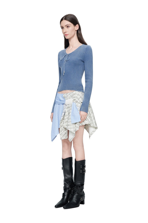 Blue Asymmetrical Patchwork Skirt - ANN ANDELMAN