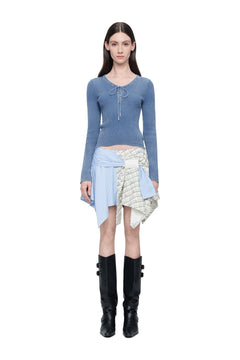 Blue Asymmetrical Patchwork Skirt - ANN ANDELMAN