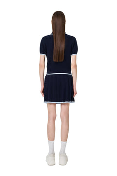 Blue Bow - tie POLO Short - sleeved Knit Top - ANN ANDELMAN