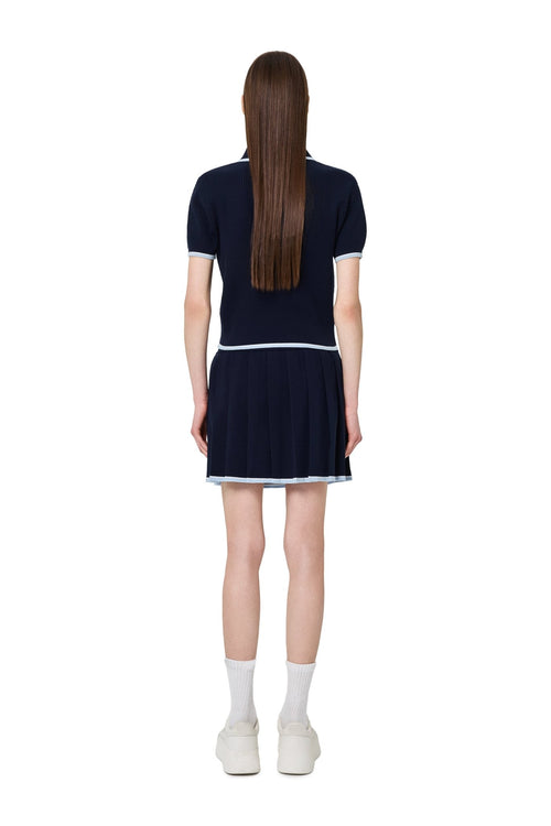 Blue Bow - tie POLO Short - sleeved Knit Top - ANN ANDELMAN