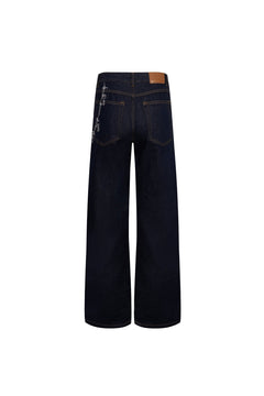 Blue Chain Rhinestone Straight - leg Wide - leg Jeans - ANN ANDELMAN