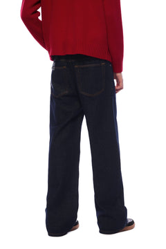 Blue Chain Rhinestone Straight - leg Wide - leg Jeans - ANN ANDELMAN