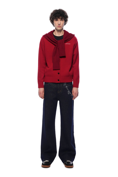 Blue Chain Rhinestone Straight - leg Wide - leg Jeans - ANN ANDELMAN