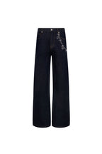 Blue Chain Rhinestone Straight - leg Wide - leg Jeans - ANN ANDELMAN