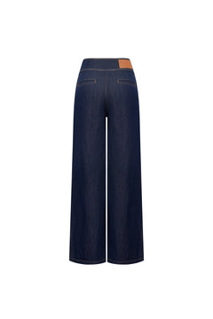 Blue Color - blocked Denim Wide - leg Pants - ANN ANDELMAN