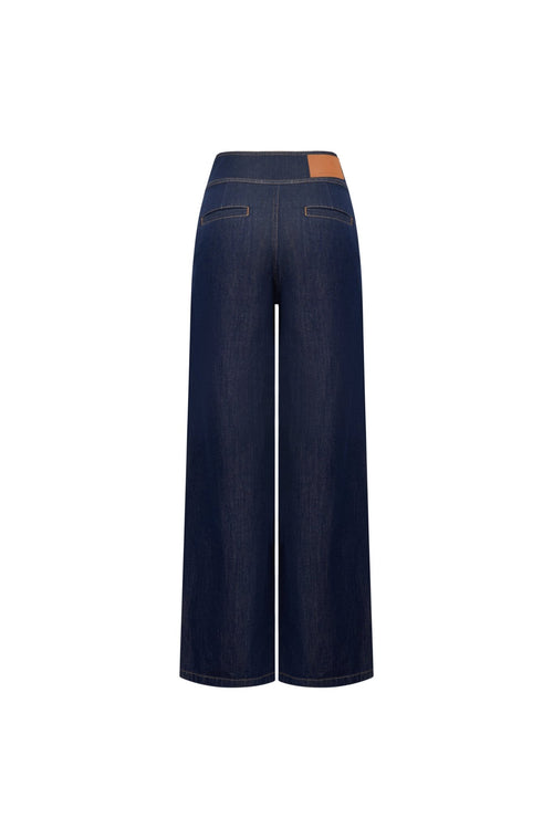 Blue Color - blocked Denim Wide - leg Pants - ANN ANDELMAN