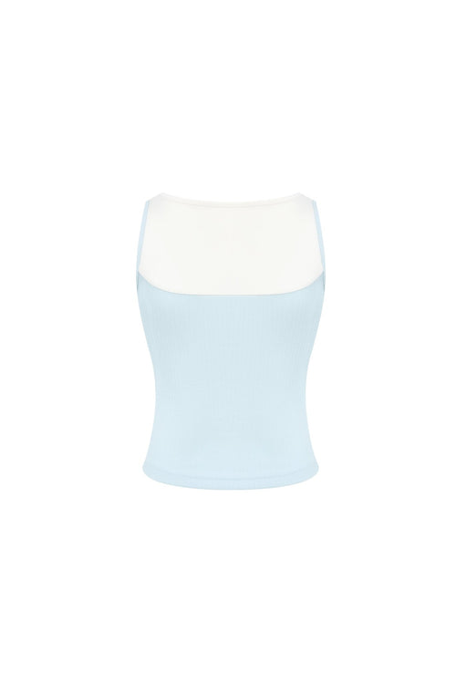 Blue Color - blocked Faux Two - piece Vest - ANN ANDELMAN
