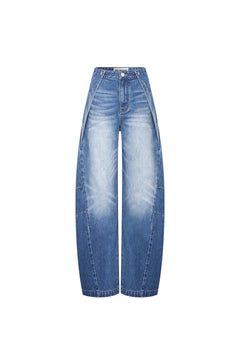 Blue Curved Shape Loose - fitting Jeans - ANN ANDELMAN