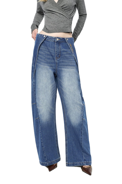 Blue Curved Shape Loose - fitting Jeans - ANN ANDELMAN