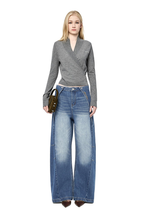 Blue Curved Shape Loose - fitting Jeans - ANN ANDELMAN