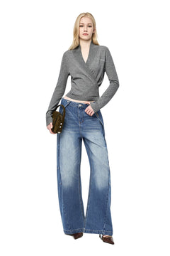 Blue Curved Shape Loose - fitting Jeans - ANN ANDELMAN