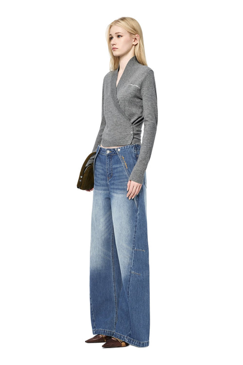 Blue Curved Shape Loose - fitting Jeans - ANN ANDELMAN