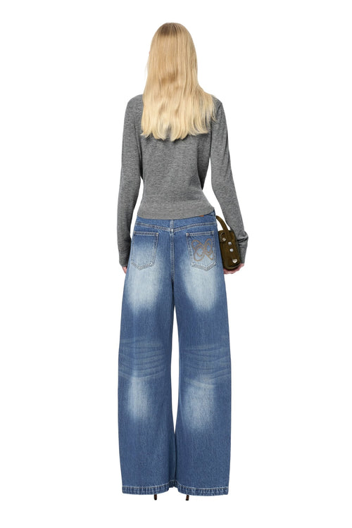 Blue Curved Shape Loose - fitting Jeans - ANN ANDELMAN