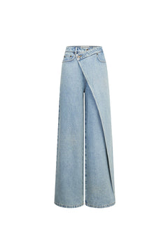 Blue Deconstructed Panel Loose Straight Jeans - ANN ANDELMAN
