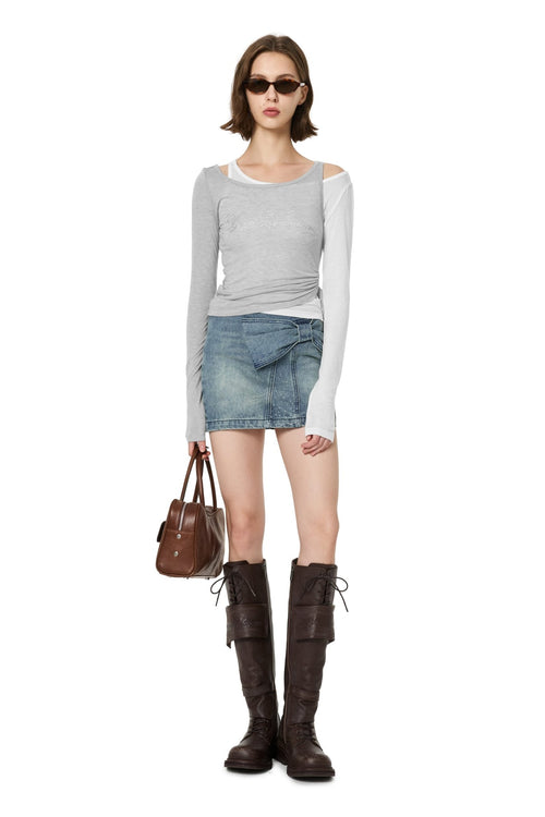 Blue Denim 3D Bowknot Skirt - ANN ANDELMAN