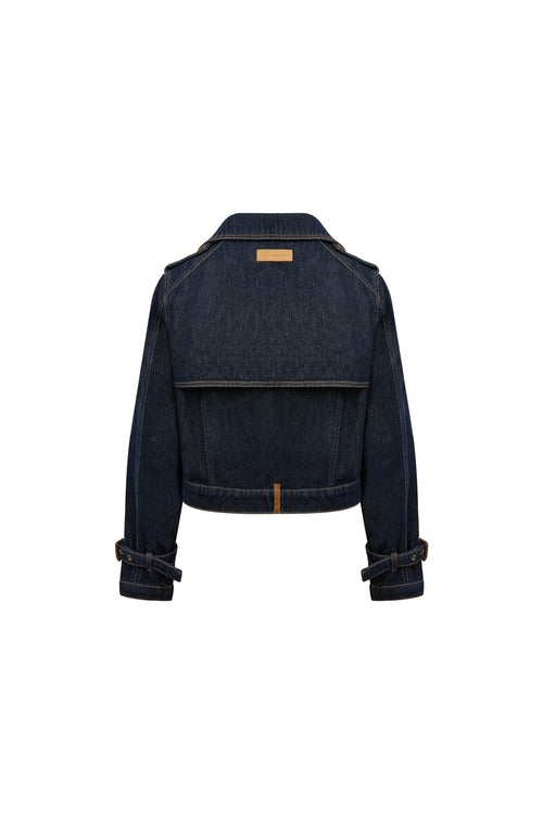 Blue Denim and Suede Patchwork Short Trench Coat - ANN ANDELMAN
