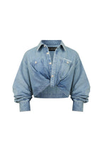 Blue Denim Cross Front Shirt - ANN ANDELMAN