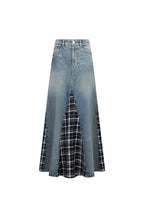 Blue Denim Patchwork Plaid Maxi Skirt - ANN ANDELMAN