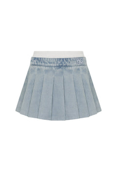 Blue Denim Pleated Skirt - ANN ANDELMAN