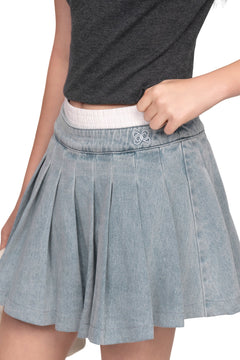 Blue Denim Pleated Skirt - ANN ANDELMAN