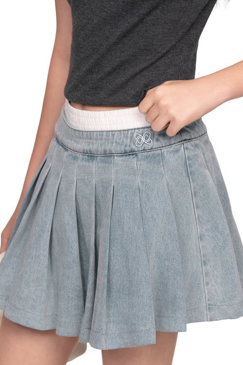 Blue Denim Pleated Skirt - ANN ANDELMAN