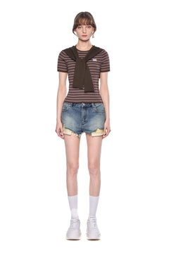 Blue Denim Shorts With Frayed Edges - ANN ANDELMAN