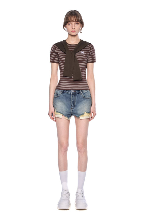 Blue Denim Shorts With Frayed Edges - ANN ANDELMAN