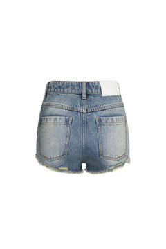Blue Denim Shorts With Frayed Edges - ANN ANDELMAN