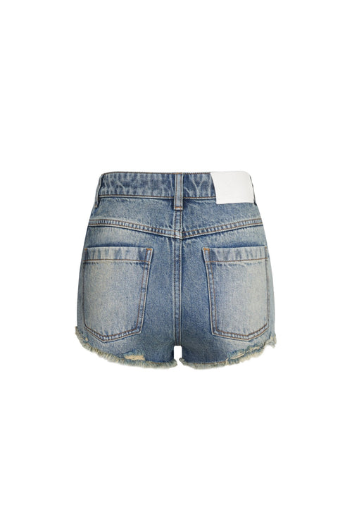 Blue Denim Shorts With Frayed Edges - ANN ANDELMAN