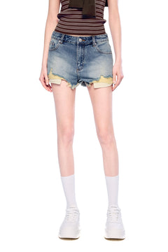 Blue Denim Shorts With Frayed Edges - ANN ANDELMAN