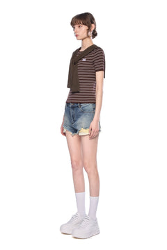 Blue Denim Shorts With Frayed Edges - ANN ANDELMAN