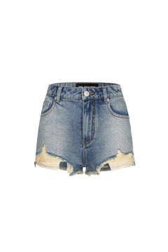 Blue Denim Shorts With Frayed Edges - ANN ANDELMAN