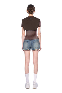 Blue Denim Shorts With Frayed Edges - ANN ANDELMAN