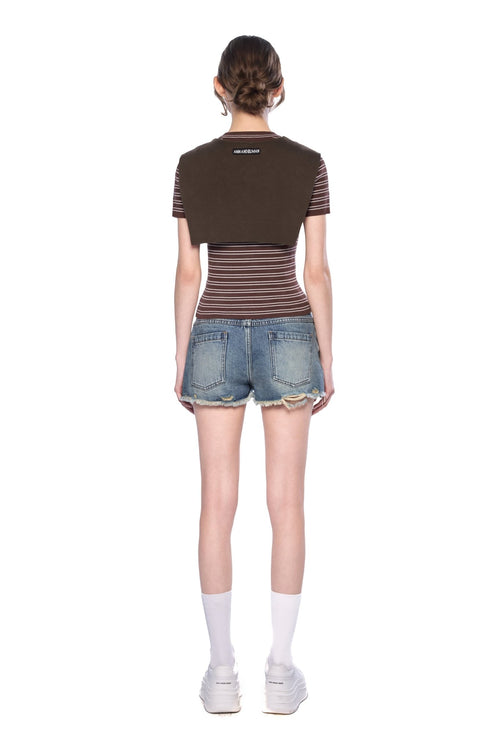 Blue Denim Shorts With Frayed Edges - ANN ANDELMAN