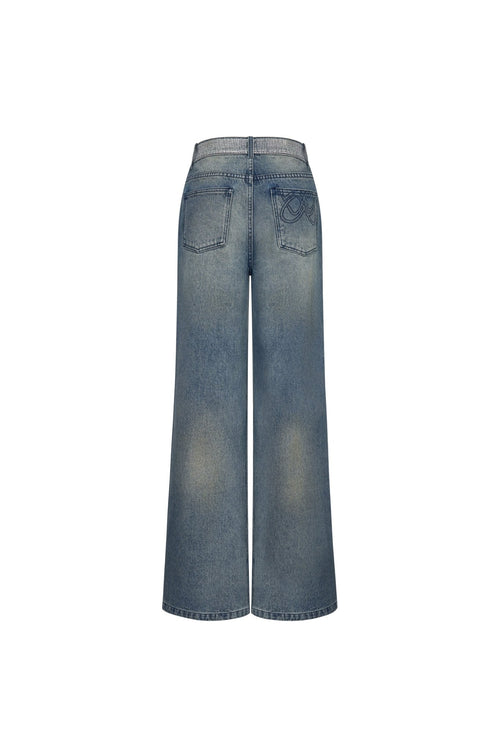 Blue Diamond Waistband Wide Flared Jeans - ANN ANDELMAN