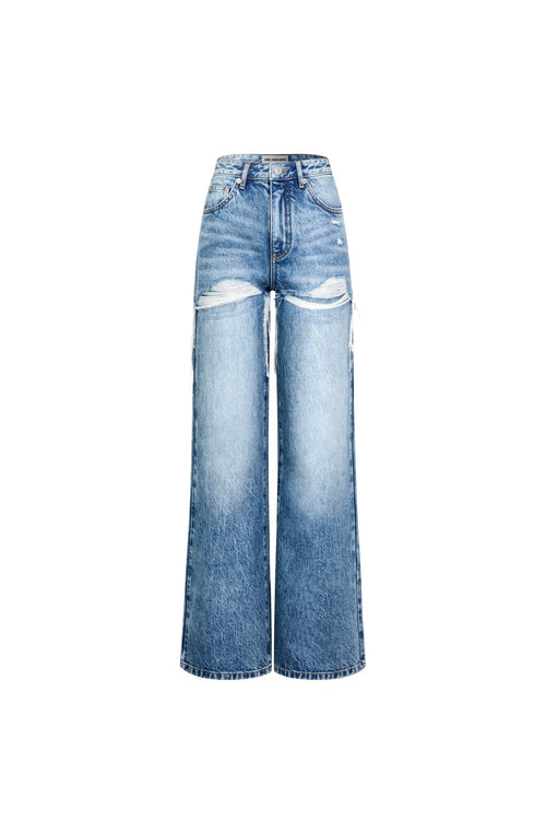 Blue Distressed Double-layer Jeans - ANN ANDELMAN
