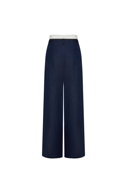 Blue Double - waisted Slim Casual Trousers - ANN ANDELMAN