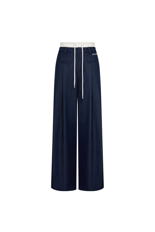 Blue Double - waisted Slim Casual Trousers - ANN ANDELMAN