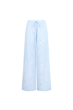 Blue Embroidered Striped Elastic Waist Wide - leg Trousers - ANN ANDELMAN