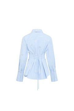 Blue Embroidered Striped Shirt - ANN ANDELMAN