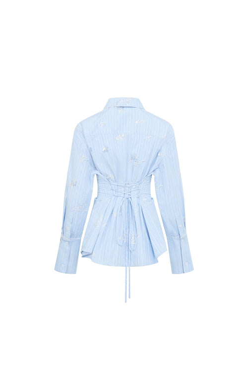 Blue Embroidered Striped Shirt - ANN ANDELMAN