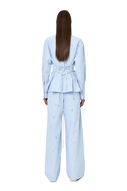 Blue Embroidered Striped Shirt - ANN ANDELMAN