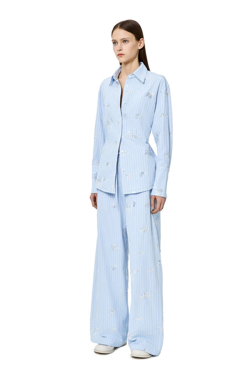 Blue Embroidered Striped Shirt - ANN ANDELMAN