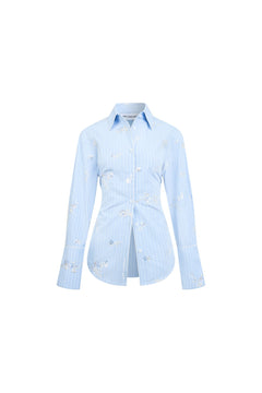 Blue Embroidered Striped Shirt - ANN ANDELMAN