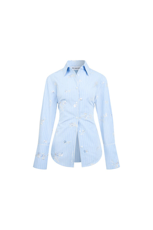 Blue Embroidered Striped Shirt - ANN ANDELMAN